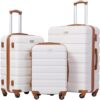 Coolife Luggage 3 Piece Set Suitcase Spinner Hardshell Lightweight TSA Lock (apricot white, 3 piece …