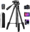 67″ Camera Tripod Stand, Tablet Tripod for ipad iPhone, Aluminum Cell Phone Tripod with Remote/Phone…