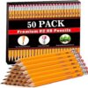 V-Opitos Wood-Cased #2 HB Pencils, 50 Pack Pre-Sharpened Pencils with Top Erasers, Bulk Yellow Penci…