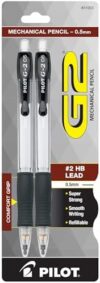Pilot, G2 Mechanical Pencils, 0.5mm HB Lead, Clear Barrel, Pack of 2