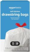 Amazon Basics Flextra Tall Kitchen Drawstring Trash Bags, 13 Gallon, Unscented, 50 Count