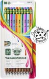 Ticonderoga X13910 Striped Wood-Cased Pencils, 2 HB Soft, Pre-Sharpened, 10 Count, Assorted Colors