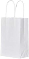 bagmad 100 Pack Sturdy Small White Kraft Paper Bags with Handles Bulk, Gift Bags 5.25×3.25×8 inch, C…
