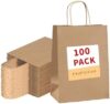 vanhel 100 Pack Brown Kraft Paper Bags with Handles Bulk,8×4.25×10.5 Inches,Gift Bags with Handles f…