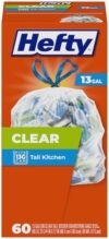 Hefty Clear Trash Bags, Clear, 13 Gallon, 60 Count