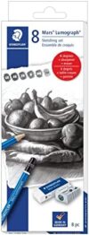 STAEDTLER Mars Lumograph Graphite Artist Sketch Set, 6 Degrees (6B, 4B, 2B, B, HB, 2H), Mini Mars Pl…