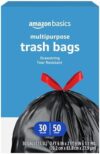 Amazon Basics Multipurpose Drawstring Trash Bags, Unscented, 30 Gallon, 50 Count, Pack of 1