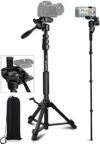 Camera Tripod 69 Inch, Patented 3-Way Swivel Portable Phone Tripod Professional Aluminum Alloy Trave…