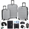 Samsonite Omni Hardside Nested Luggage Spinner Set, Silver w/ 10pc Accessory Kit