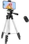Phone Tripod, Lusweimi 44-inch iPhone Tripod with Phone Holder Mount/Wireless Remote for Cell Phone/…