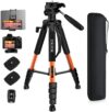 Tripod 75″ Camera Tripod, Lightweight Travel Cell Phone Tripod with Wireless Remote, Professional Al…