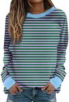 Wirziis 2024 Long Sleeve Shirts for Women Fall Fashion Striped Gym Tops Dressy Casual Crewneck Sweat…