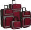 U.S. Traveler New Yorker Lightweight Softside Expandable Travel Rolling Luggage, Deep Red, 4-Piece S…