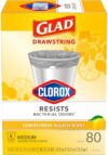 Glad Trash Bags, Medium Drawstring Garbage Bags with Clorox, 8 Gallon Grey Trash Bags, Lemon Fresh B…