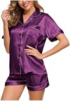 2 Piece Pajamas for Women Set 2024 Women’s Satin Silk Button Down Sleepwear Sets Short Lounge Notch …