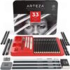 Arteza Drawing Set for Adults, Set of 33 Artist Sketching Tools, 20 Graphite & 4 Charcoal Sketch Pen…