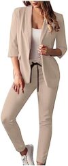Womens 2024 Summer Pant Suits 2 Piece Suits Set Short Sleeve Blazers Dressy Casual Matching Sets Tre…