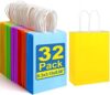 XPCARE 32Pcs Paper Gift Bags, 6.3″x3.15″x8.66″ Kraft Paper Party Favor Bags Bulk Rainbow Goodie Bags…