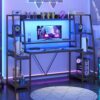 SEDETA Gaming Desk 65.7” with LED Lights, Hutch and Storage Shelves, Computer Desk with Monitor Sta…