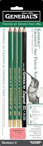 Generals Mini Drawing Kit – Set of 5 Includes 3 Drawing Pencils, Layout Pencil, and Eraser, Black – …