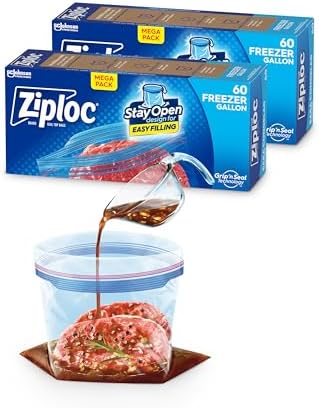 Ziploc Gallon Food Storage Freezer Bags, Stay Open Design with Stand-Up Bottom, Easy to Fill, 120 Ba…