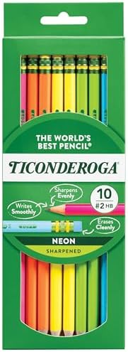 Ticonderoga Wood-Cased Pencils, Pre-Sharpened, #2 HB Soft, Neon Colors, 10 Count