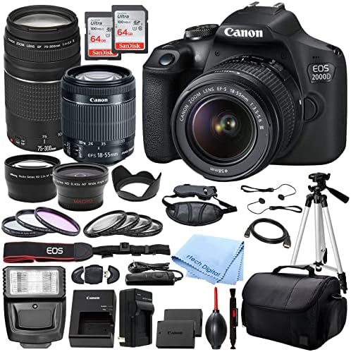 Canon EOS 2000D (Rebel T7) DSLR Camera with EF-S 18-55mm DC III & 75-300mm III Lenses & Deluxe Acces…