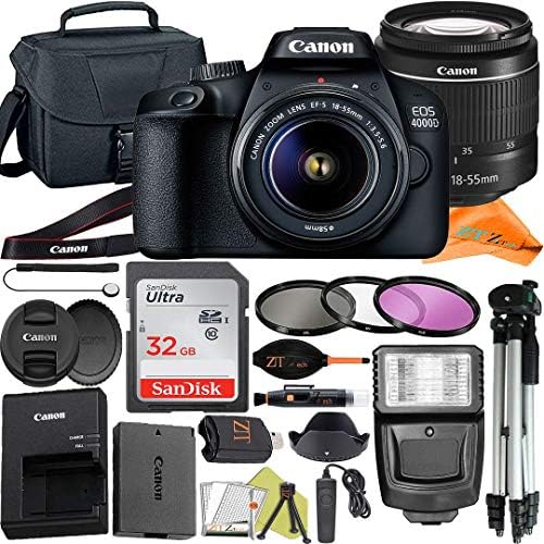 Canon EOS 4000D (Rebel T100) DSLR Camera 18-55mm Zoom Lens with ZeeTech Accessory Bundle, SanDisk 32…