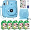 Fujifilm Instax Mini 11 Instant Camera Sky Blue + Custom Case Fuji Film Value Pack (50 Sheets) Flami…