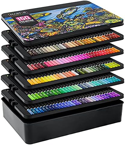 Master 150 Colored Pencil Mega Set with Premium Soft Thick Core Vibrant Color Leads in Tin Storage B…
