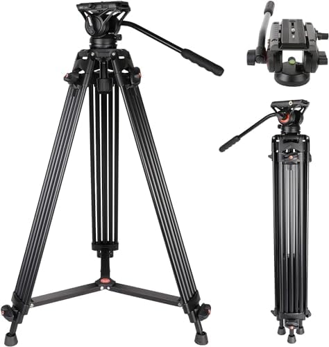 Video Tripod, COMAN 74″ Professional Heavy Duty Camera Tripods with Quick Release Plate and 360° Flu…