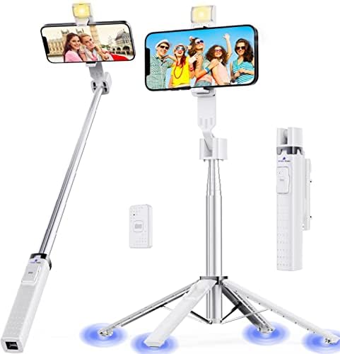 Ambertronix 40” Selfie Stick Tripod Quadrapod, Onboard Light, Wireless Bluetooth Remote, Extendable,…