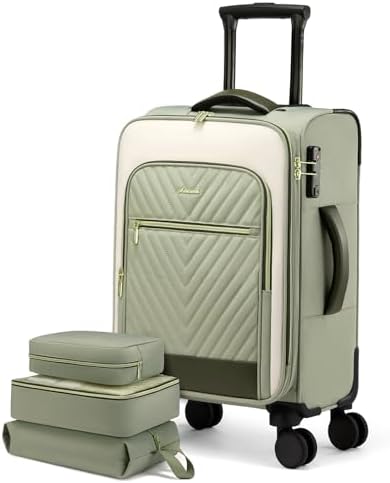 LOVEVOOK Carry On Luggage 22x14x9 Airline Approved,Carry-on Suitcase Set with 3 Packing Cubes,Softsi…