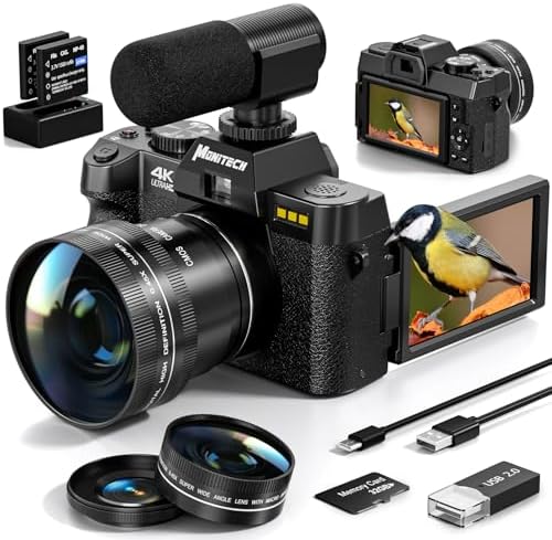 Mo 4K Digital Cameras for Photography, 48 MP Vlogging Camera for YouTube with 180° Flip Screen,16X D…