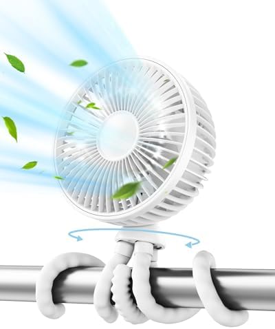 Gaiatop Oscillating Baby Stroller Fan, LED Night Light 4 Speeds Rechargeable 360° Rotate Clip On, Ba…