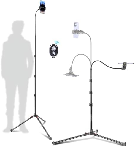 87″ Phone Tripod, Overhead Flexible Tall Tripod Stand with Remote, Selfie Stick, Compatible with iPh…