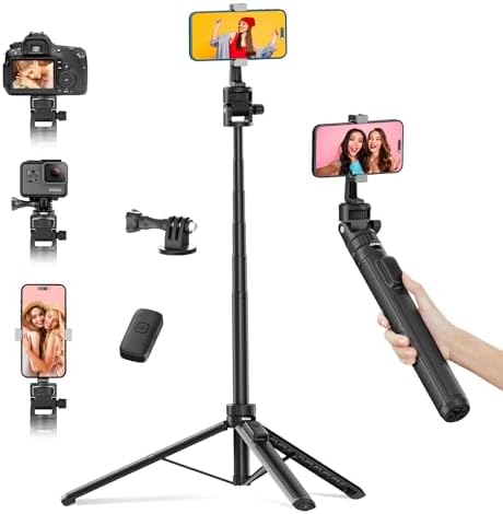 70″ Phone Tripod & Selfie Stick, Extendable Tripod for iPhone Stand with Wireless Remote, Lightweigh…