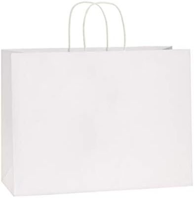BagDream 16x6x12 Inches 50Pcs White Kraft Paper Bags with Handles