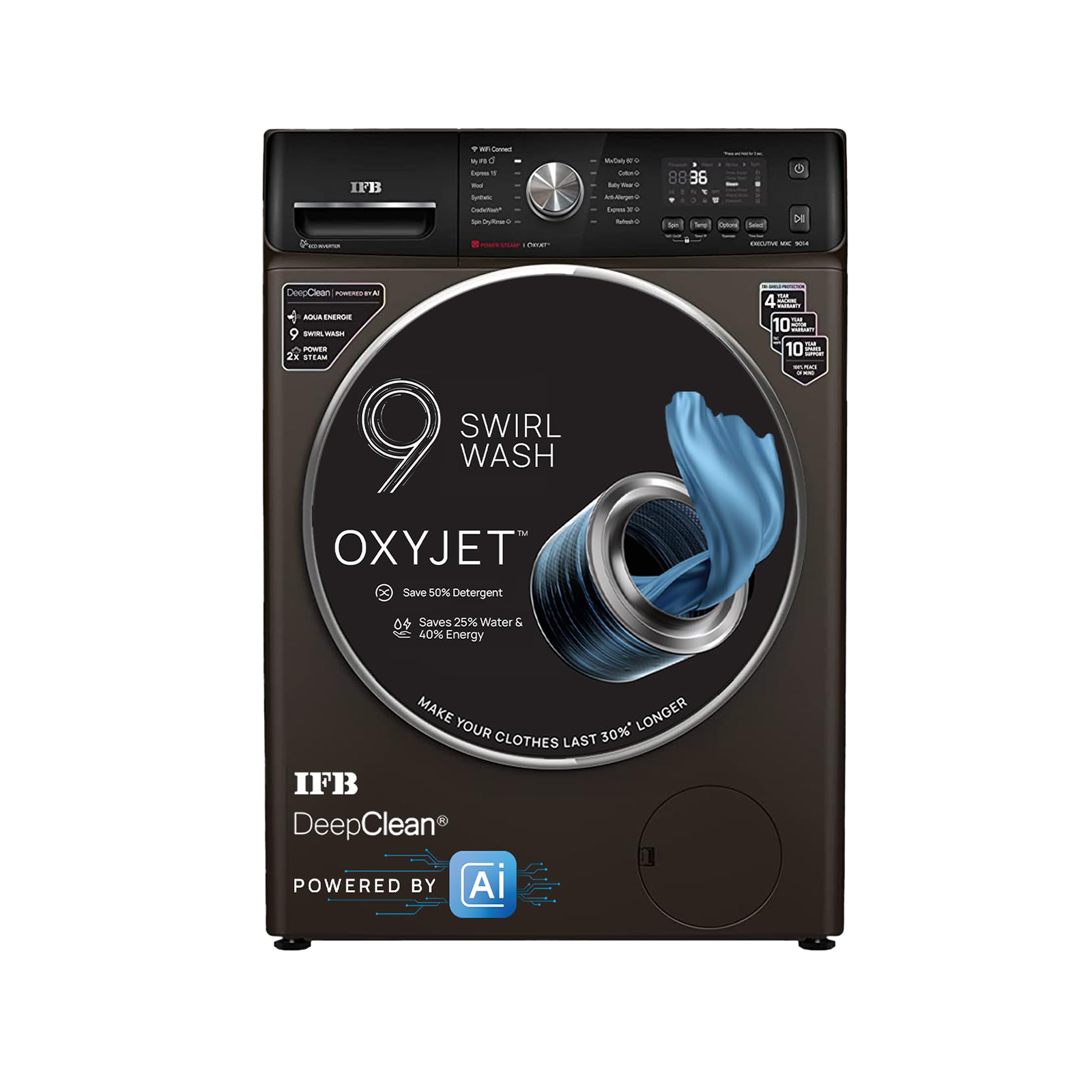 IFB 9 kg 5 Star Inverter Fully Automatic Front Load Washing Machine (Executive MXC, Voice Enabled, Mocha)