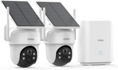 AOSU Security Cameras Outdoor Wireless, 2 Cam-Kit, No Subscription, Solar-Powered,