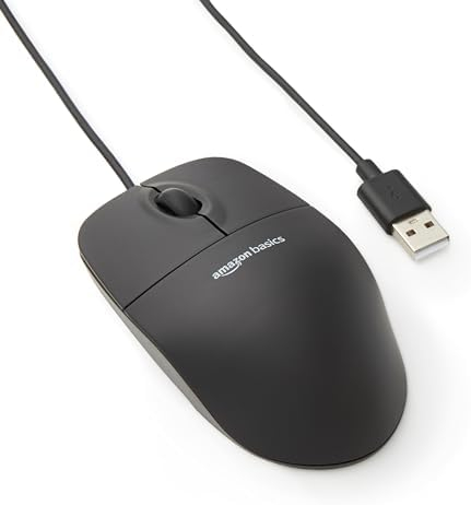 Amazon Basics 3-Button USB Wired Mouse with Scrolling and Tracking – Standard, Black