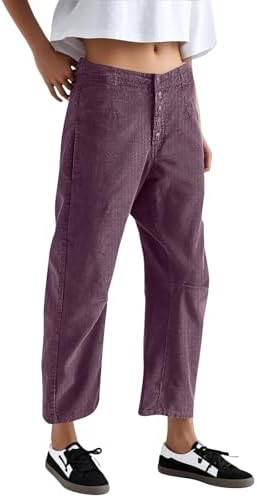 Corduroy Pants Women Casual Baggy Loose Fit Wide Leg Barrel Pants Fall Winter Comfy Petite Trousers …