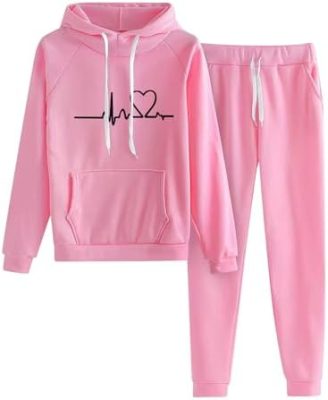 Women Sweatsuits 2 Piece Outfits Heart Graphic Hoodie Long Sleeve