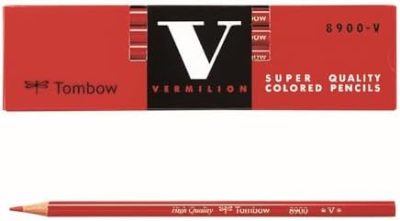 Tombow 8900-V Red Pencil, Round Shank, Vermilion, 1 Dozen