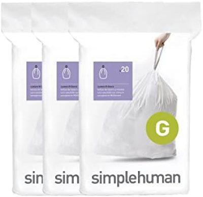 simplehuman Code G 60 Count, Genuine Custom Fit Liners, Drawstring
