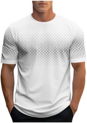 Men Short Sleeve T-Shirts Lightweight Color Block Stripe Print Crewneck