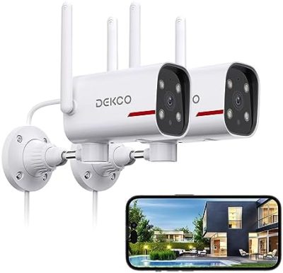 DEKCO 2 Pack Outdoor Security Camera with 2K Color Night