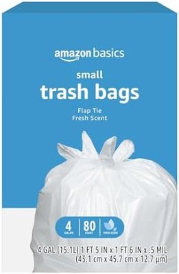 Amazon Basics 4 Gallon Trash Bags, Flap Ties, Fresh Scent,