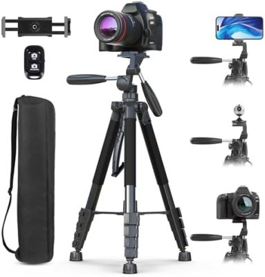 UBeesize 74" Camera Tripod with Phone Holder and Remote, Heavy
