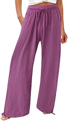 SHAOBGE Linen Pants Women Comfy Flowy Wide Leg Pants Trousers